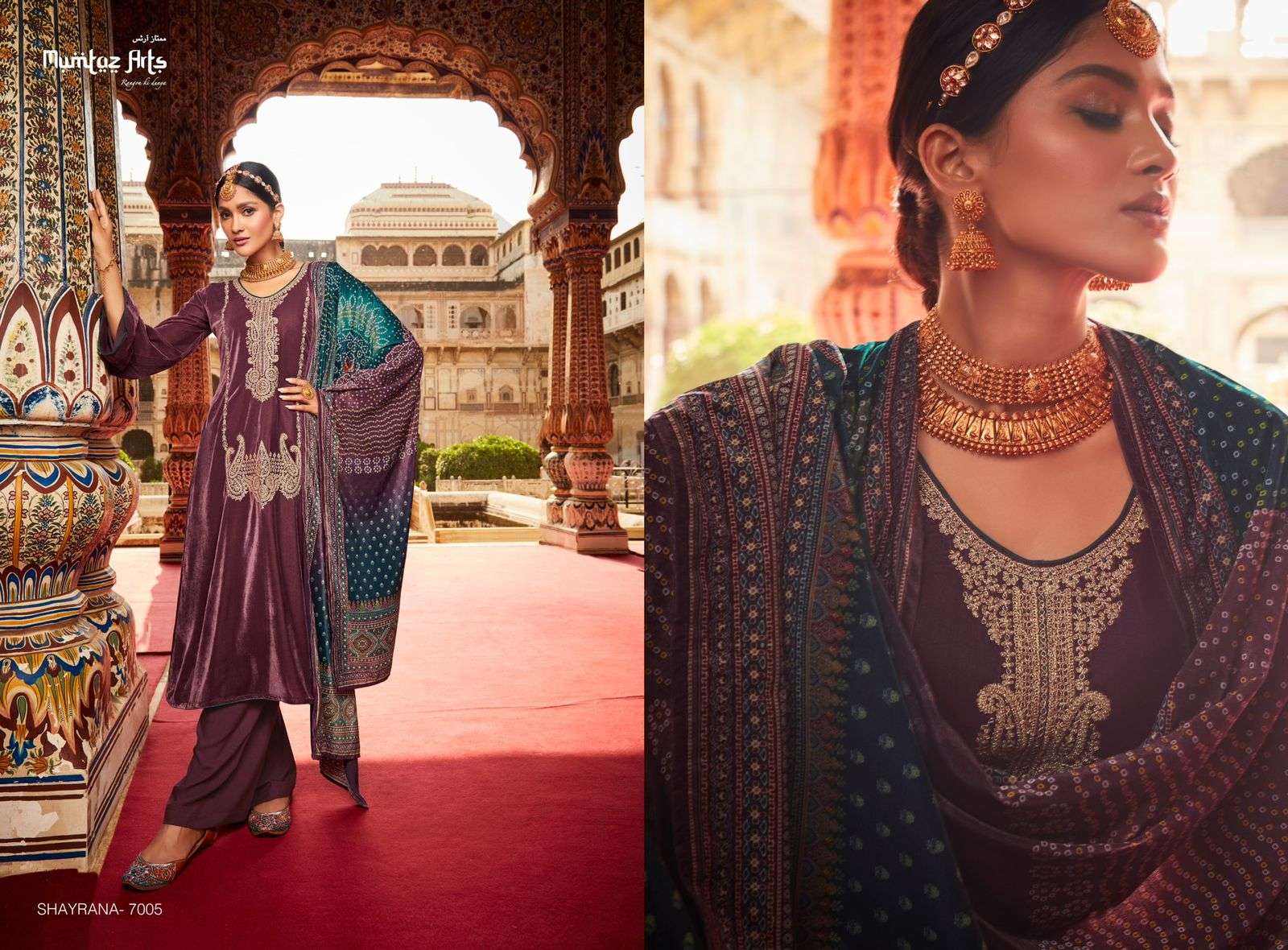 Mumtaz Arts Shayrana Catalog Embroidery Wear Velvet Dress Materials Wholesale