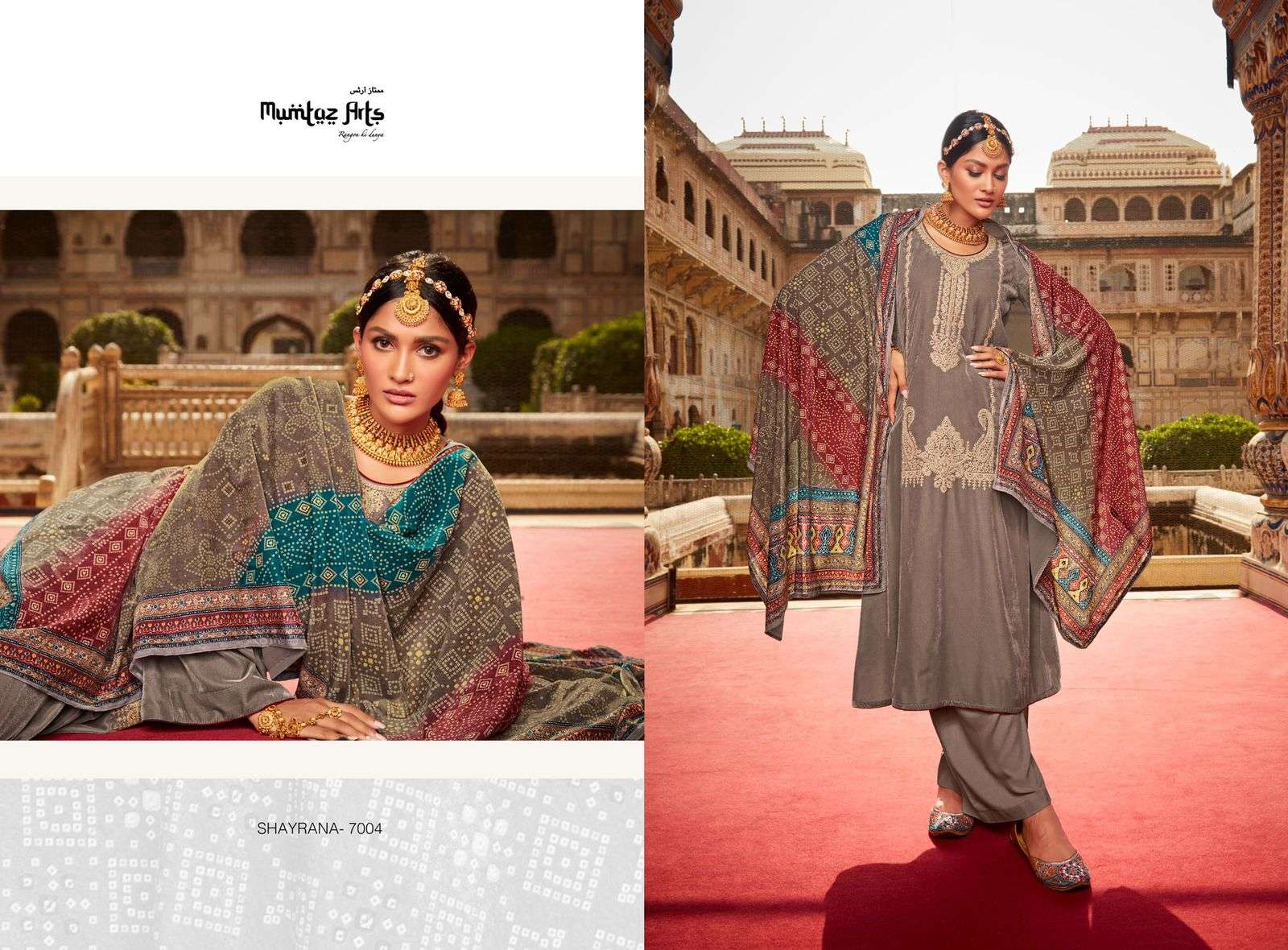 Mumtaz Arts Shayrana Catalog Embroidery Wear Velvet Dress Materials Wholesale