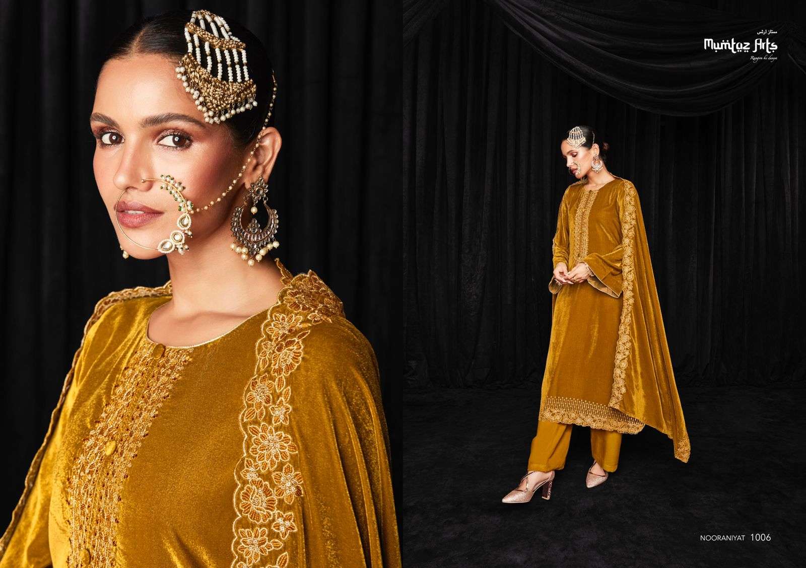Mumtaz Nooraniyat Catalog Embroidery Wear Velvet Dress Materials Wholesale