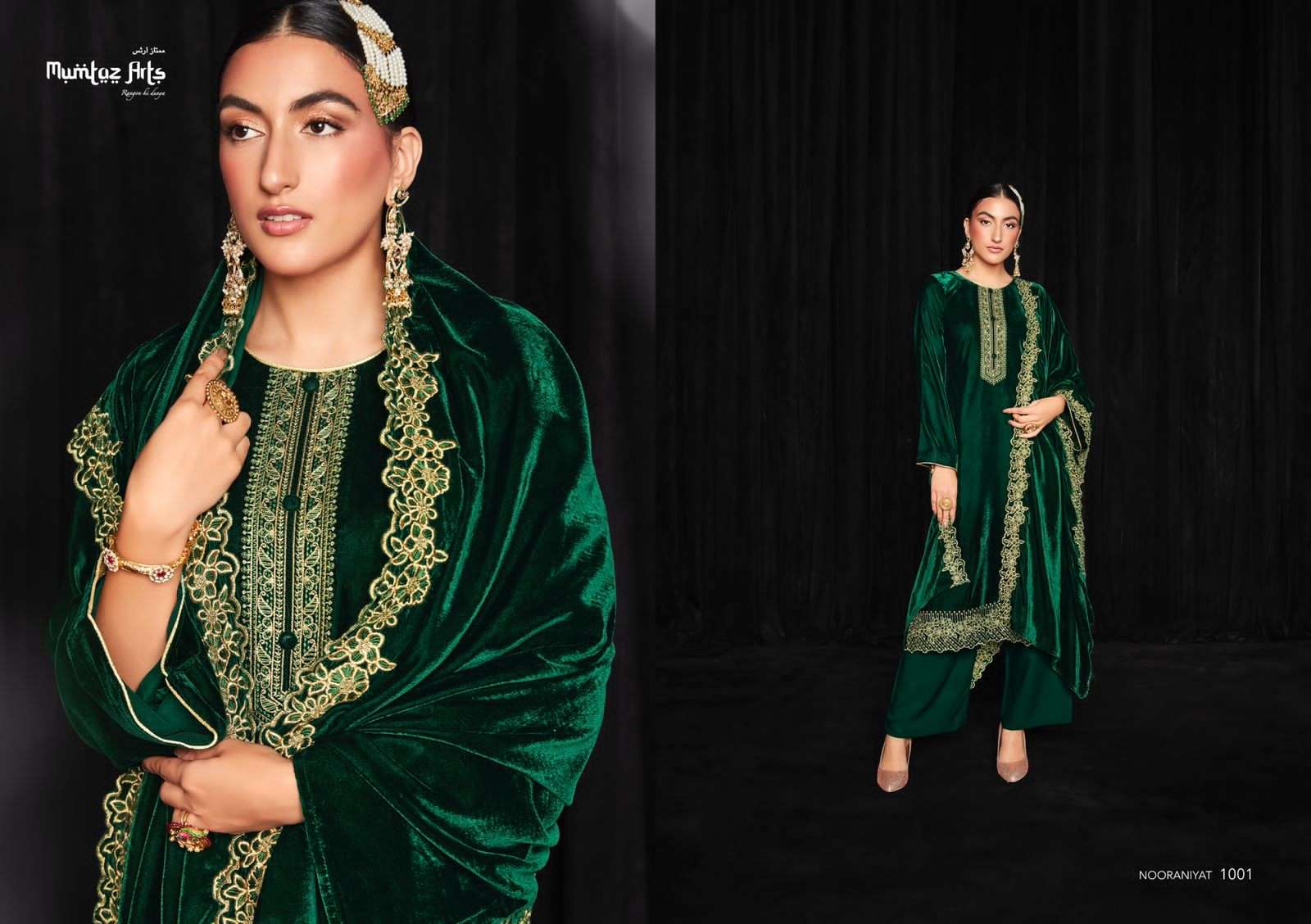 Mumtaz Nooraniyat Catalog Embroidery Wear Velvet Dress Materials Wholesale
