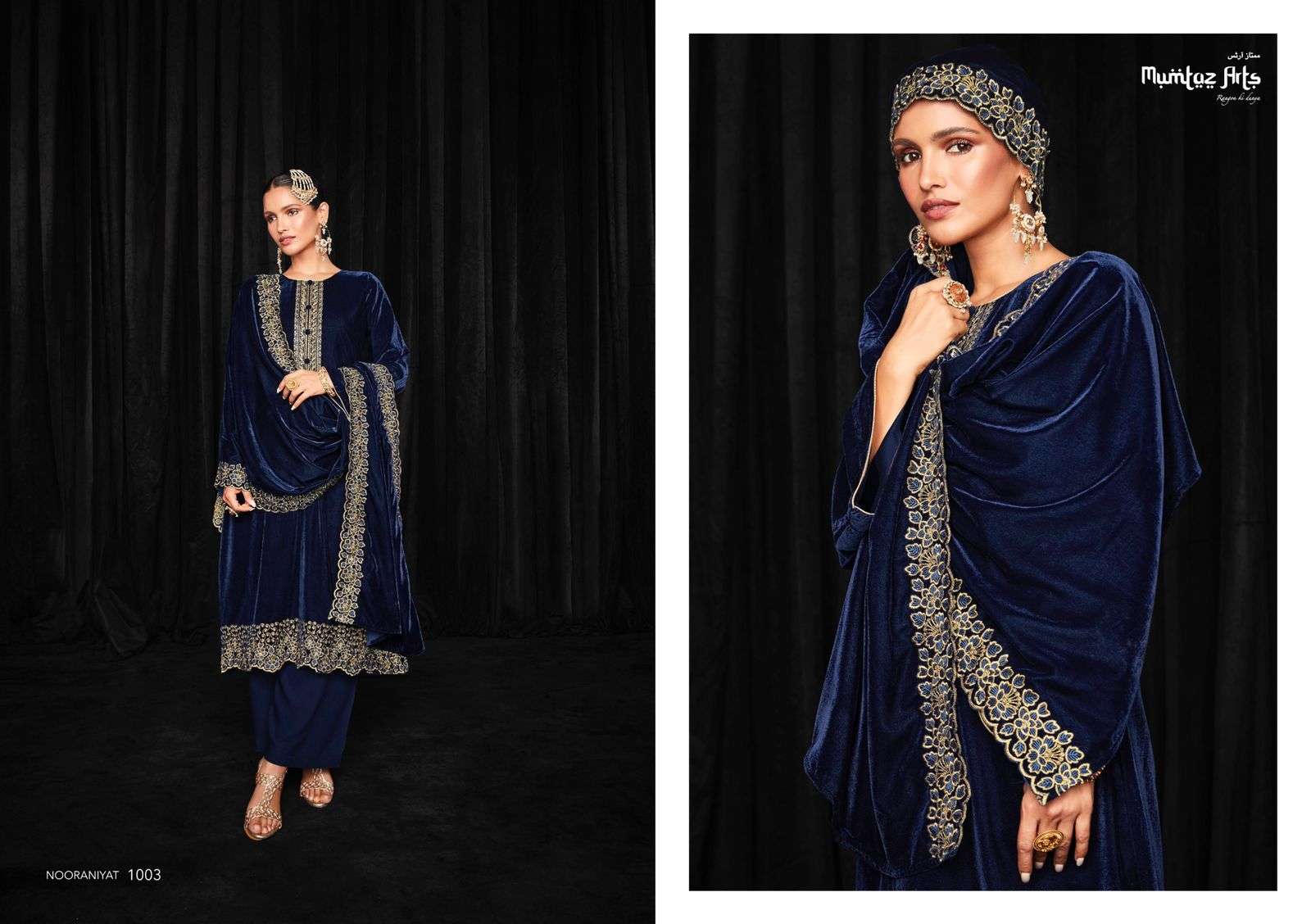 Mumtaz Nooraniyat Catalog Embroidery Wear Velvet Dress Materials Wholesale
