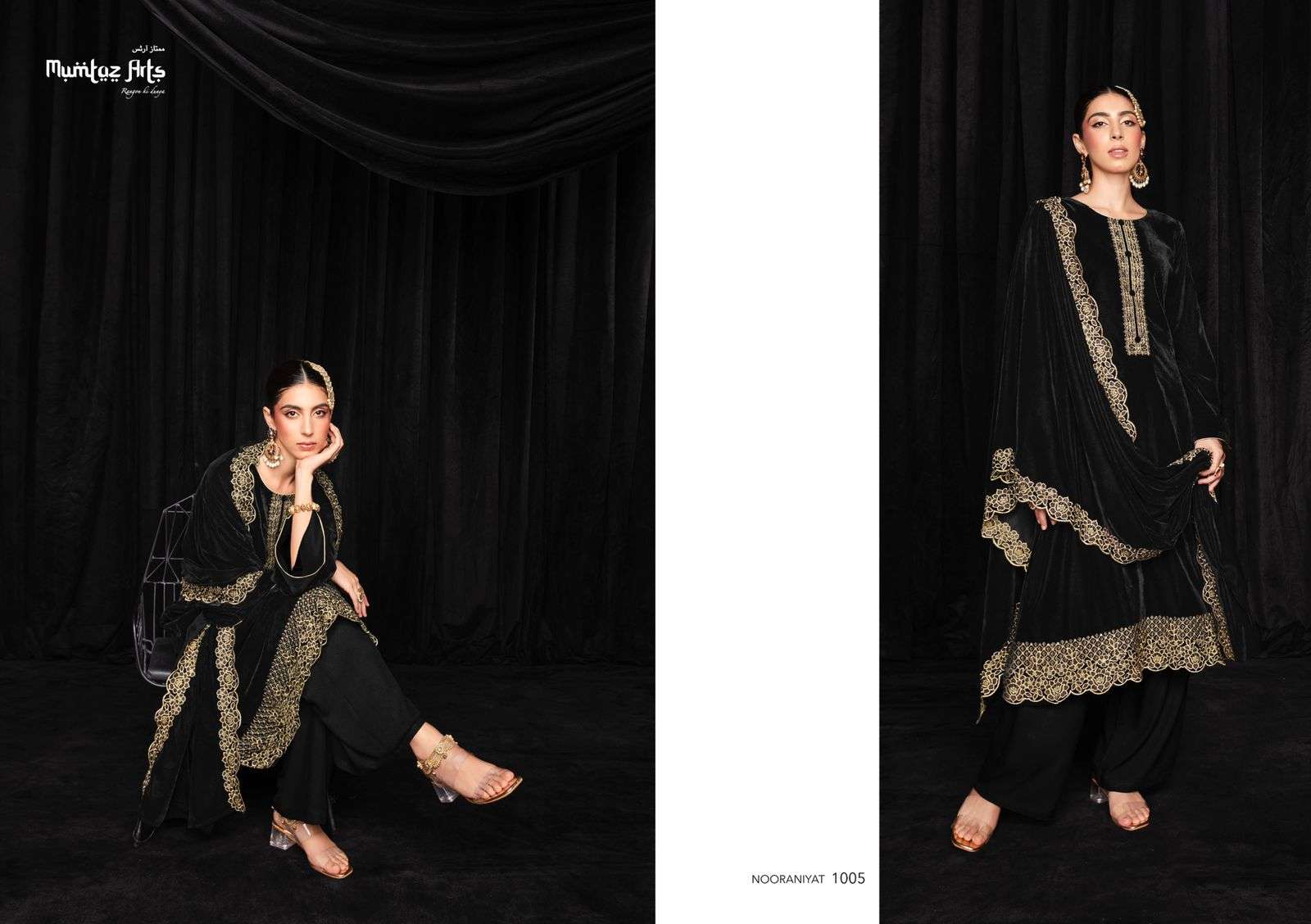 Mumtaz Nooraniyat Catalog Embroidery Wear Velvet Dress Materials Wholesale