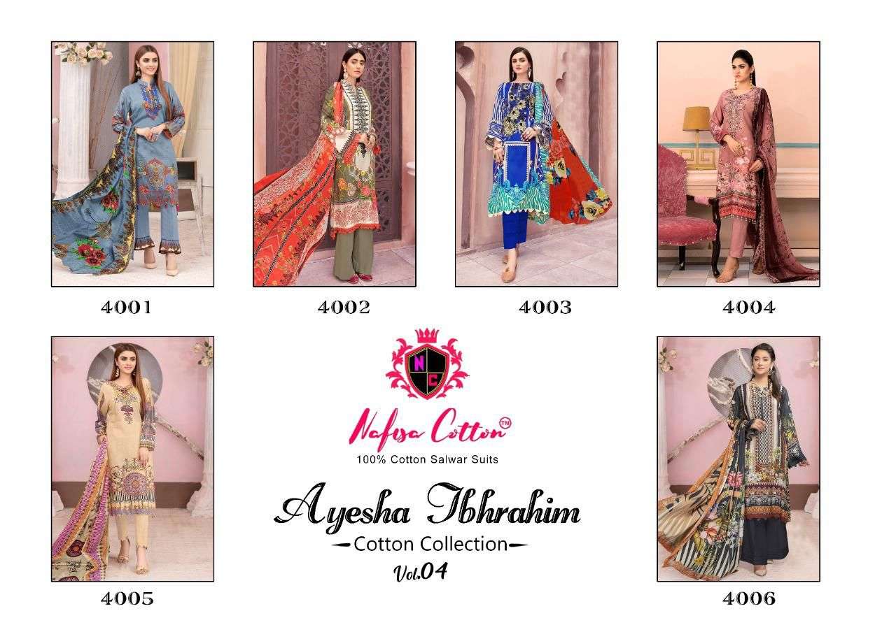Nafisa Cotton Ayesha Ibhrahim Cotton Collection Vol 4 Catalog Karachi Dress Materials