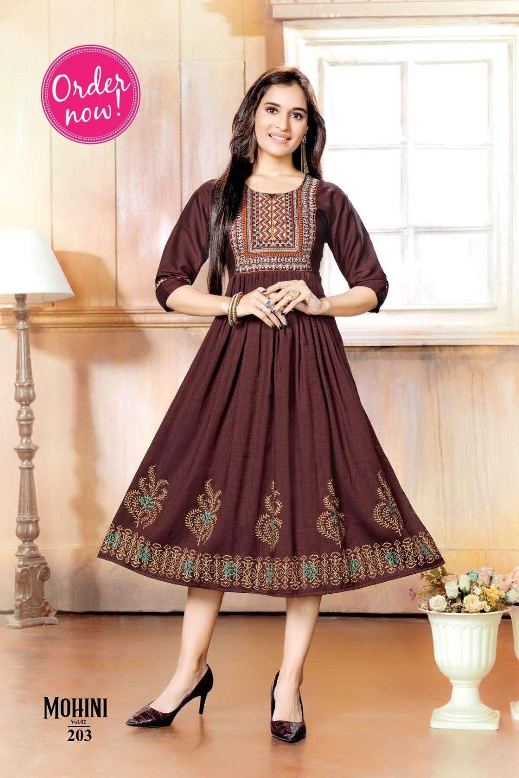 New Riyaa Mohini Vol 2 Catalog Heavy Rayon Designer Gown Style Kurtis Wholesale