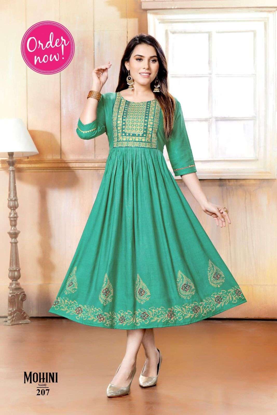 New Riyaa Mohini Vol 2 Catalog Heavy Rayon Designer Gown Style Kurtis  Wholesale