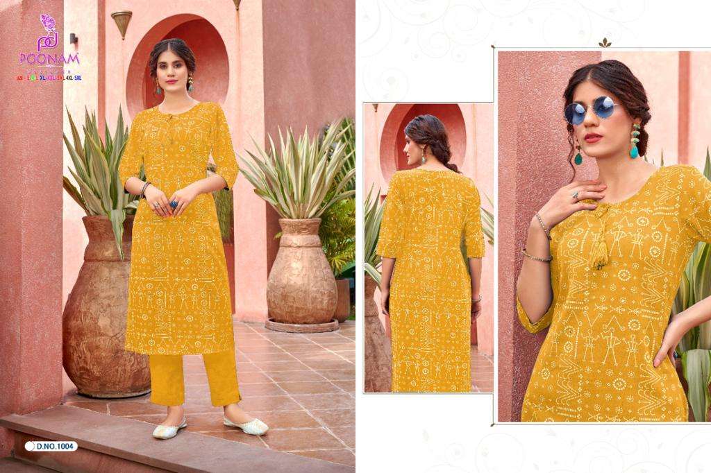 Poonam Rockstar Catalog Rayon Slub Kurti With Bottom Wholesale