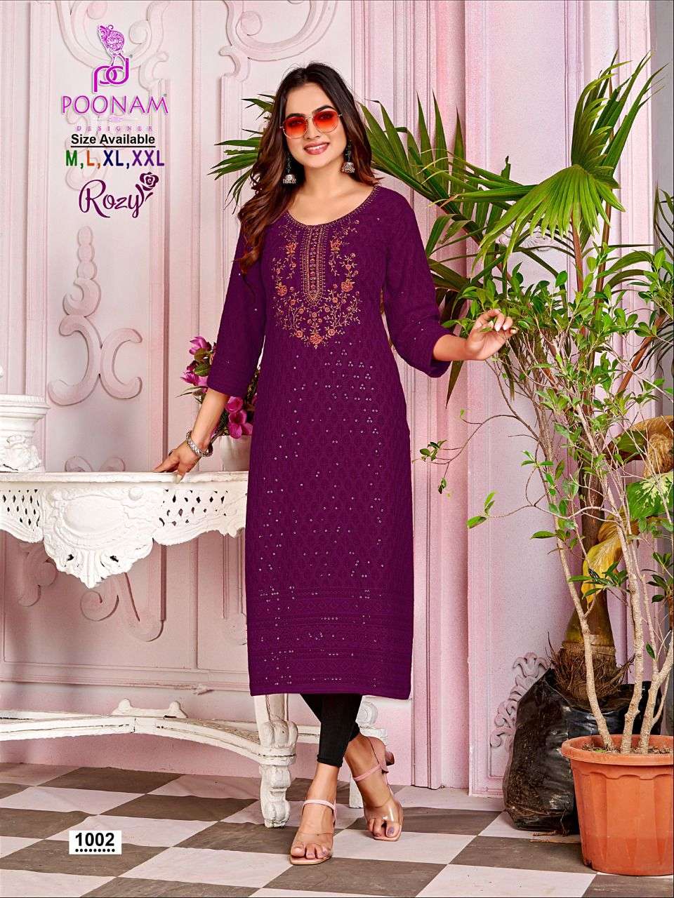 Poonam Rozy Catalog Fancy Wear Embroidery Naira Cut Kurtis Wholesale