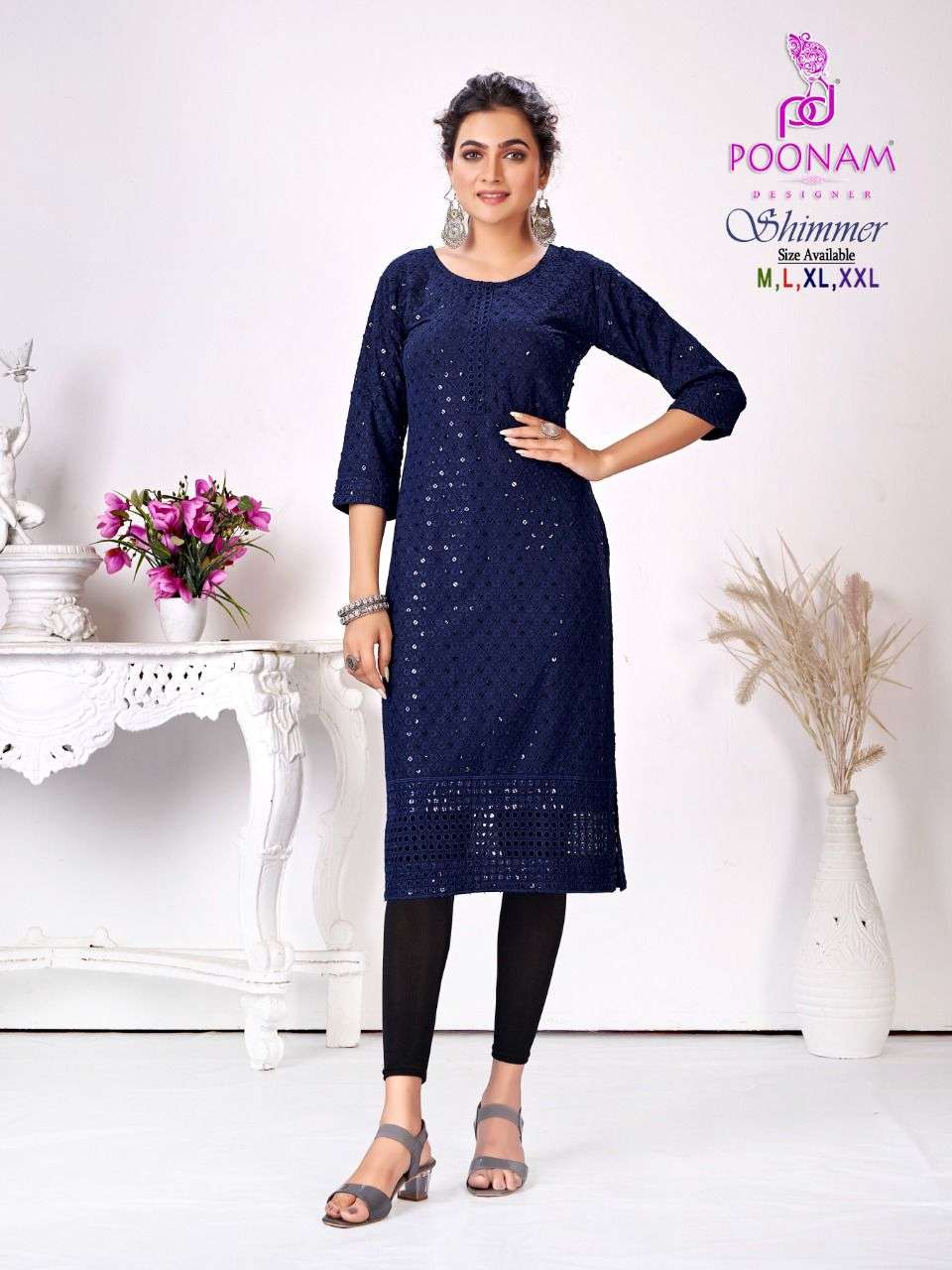 Poonam Shimmer Catalog Designer Rayon Party Wear Kurtis Wholesale
