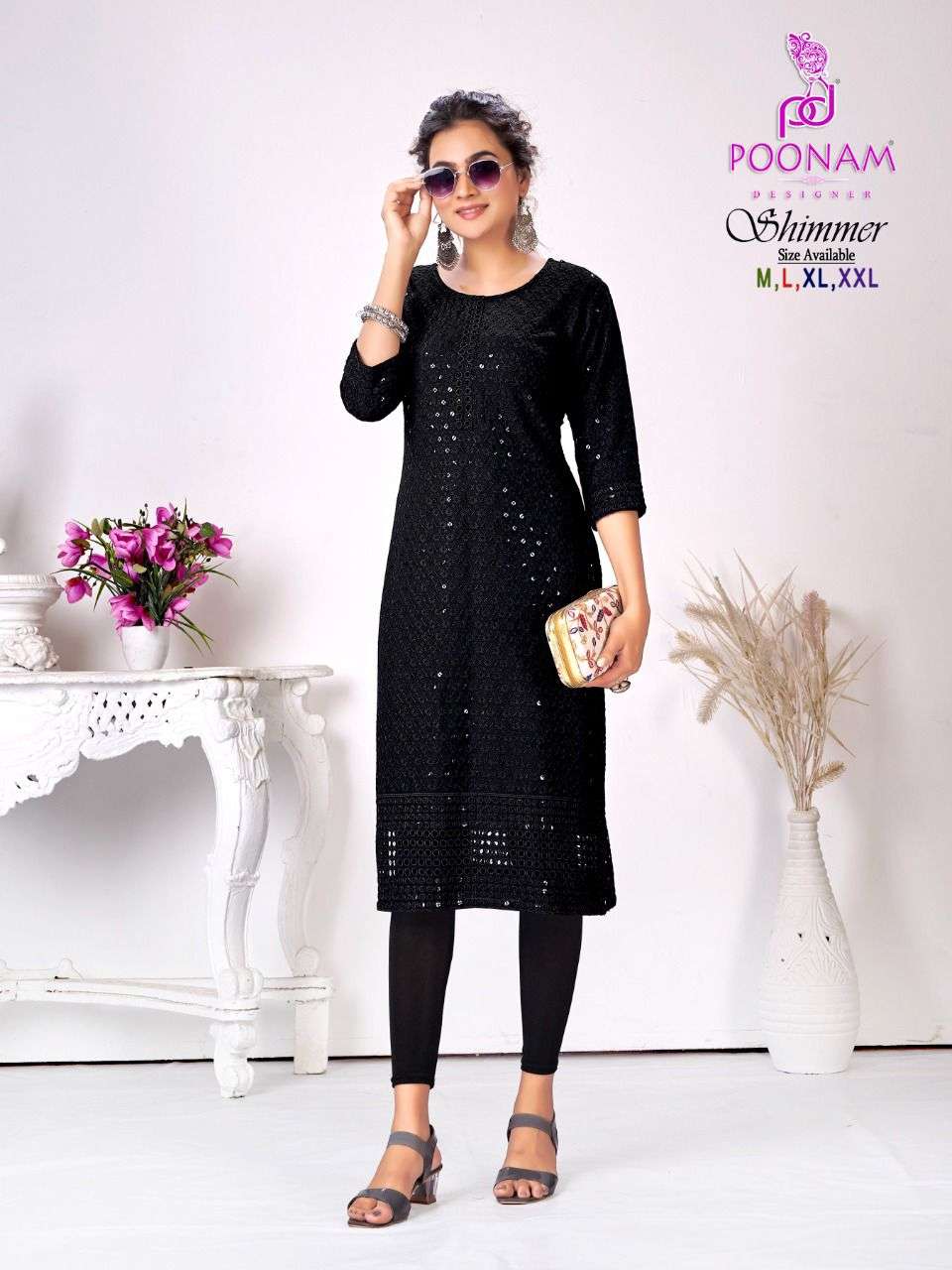 Poonam Shimmer Catalog Designer Rayon Party Wear Kurtis Wholesale