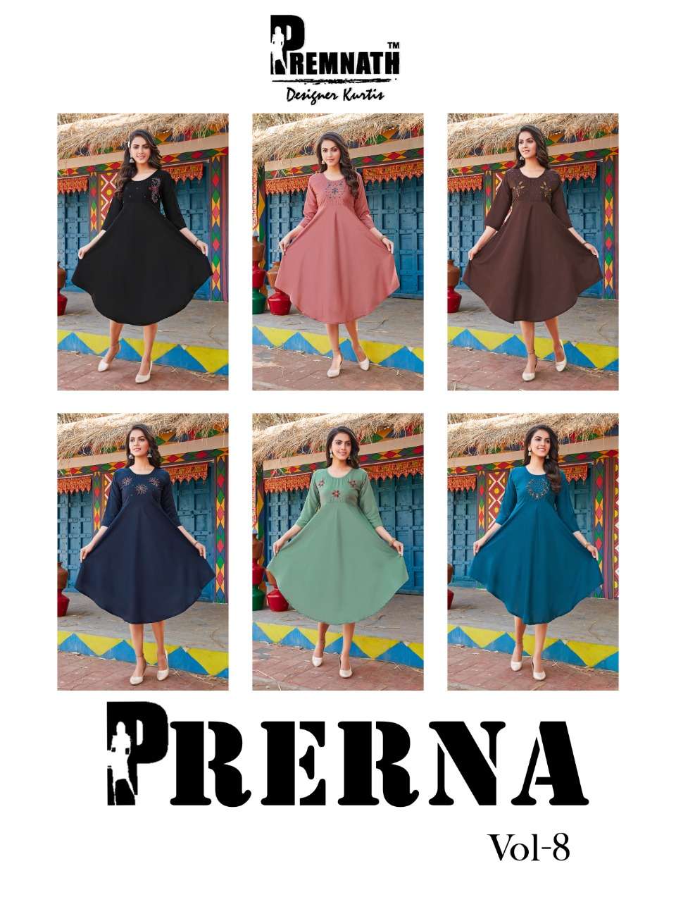 Premnath Prerna Vol 8 Catalog Rayon Regular Wear Kurtis Wholesale