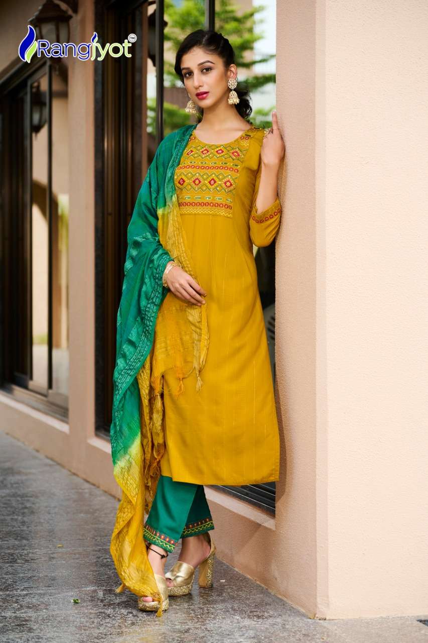 Rangjyot Anusha Catalog Designer Wear Kurti Bottom With Dupatta Wholesale