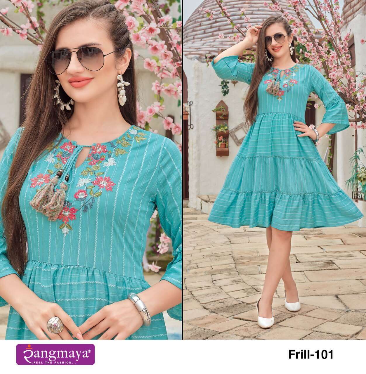 Rangmaya Frill Catalog Stylish Wear Designer Kurtis Wholesale