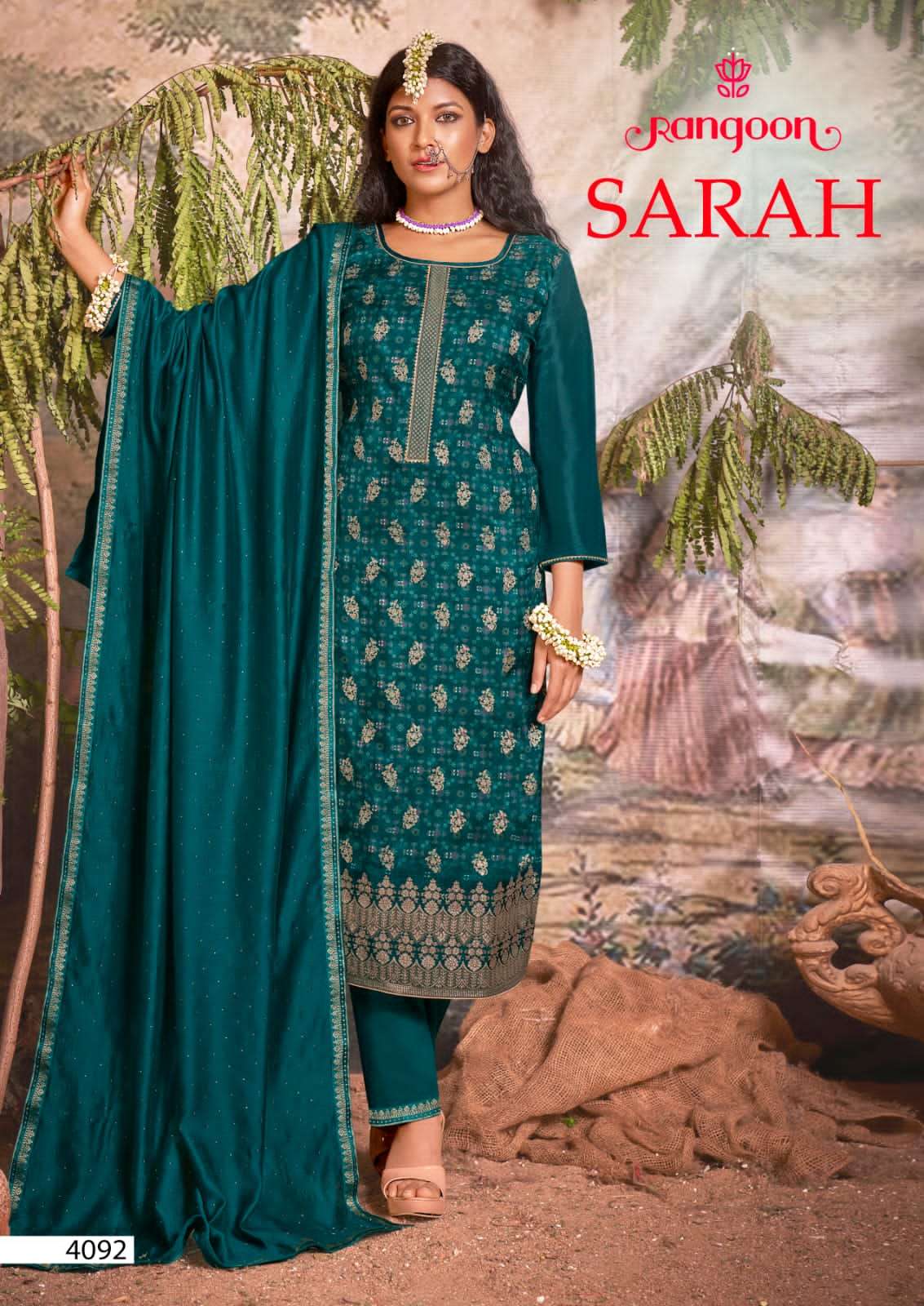 Rangoon Sarah Catalog Pure Dola Muslin Jacquard Kurti With Bottom Dupatta Wholesale
