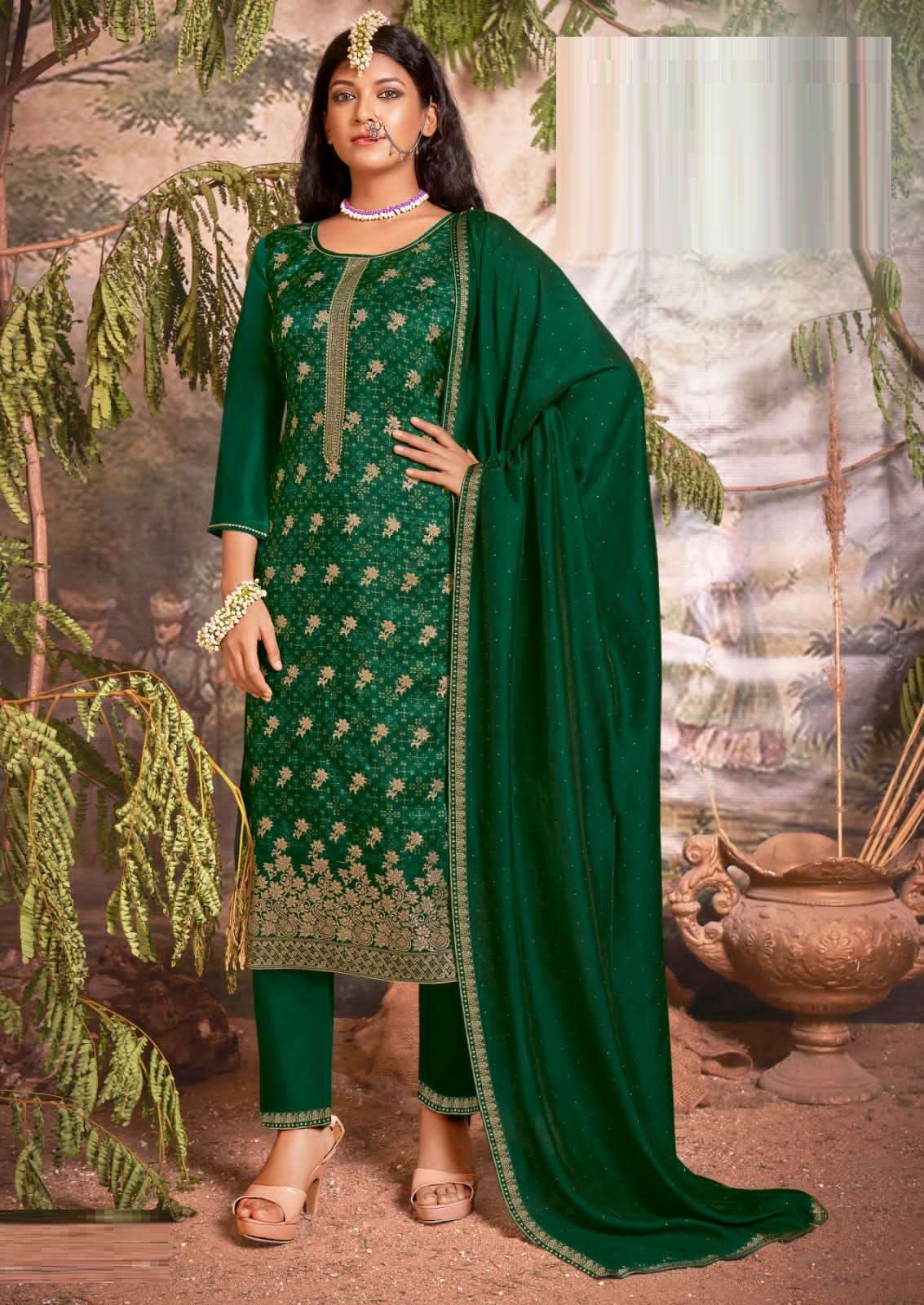 Rangoon Sarah Catalog Pure Dola Muslin Jacquard Kurti With Bottom Dupatta Wholesale
