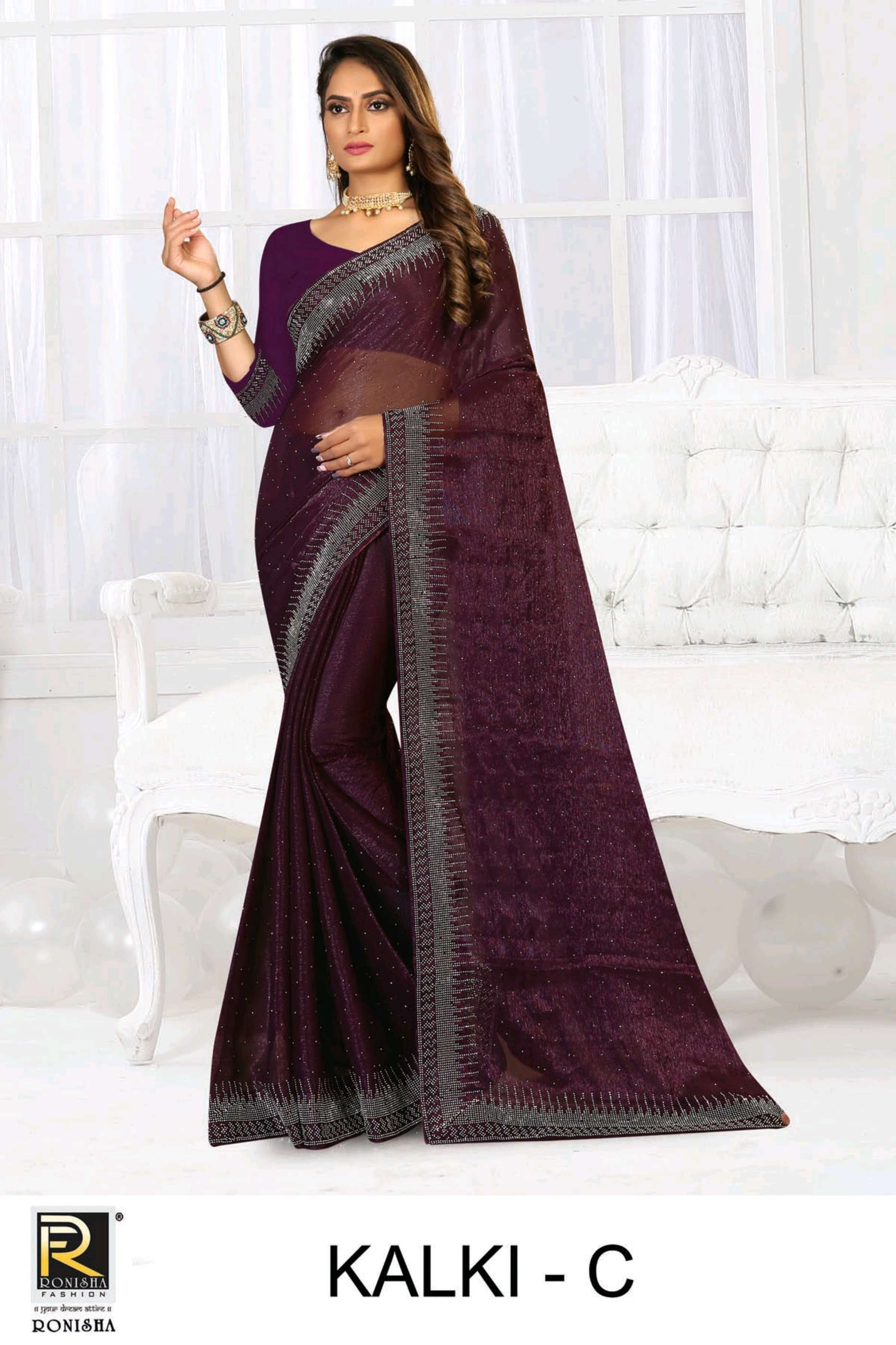 Ronisha Kalki Catalog Festive Wear Chiffon Sarees Wholesale