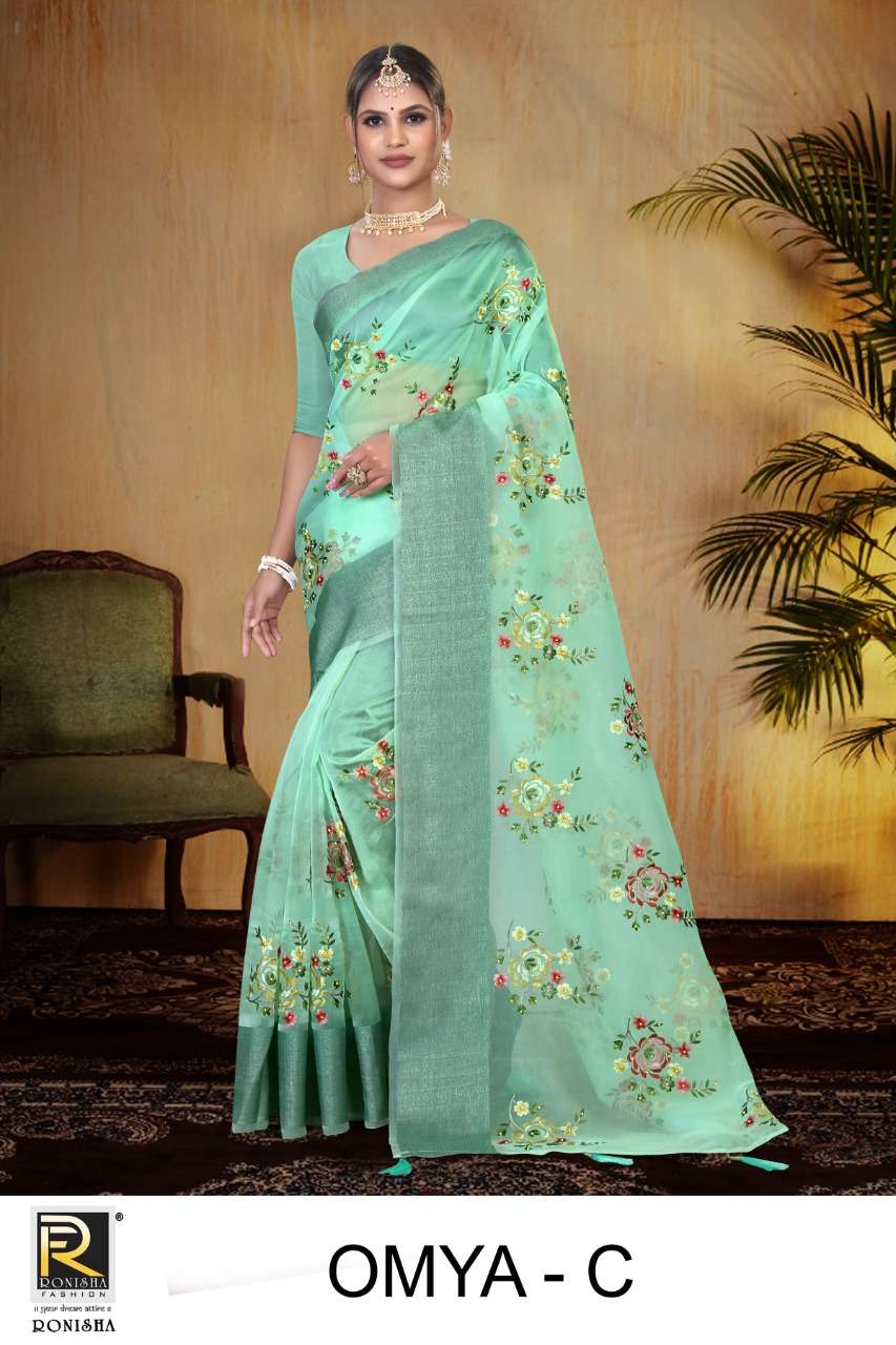 Ronisha Omya Catalog Fancy Thread Worked Designer Sarees Wholesale