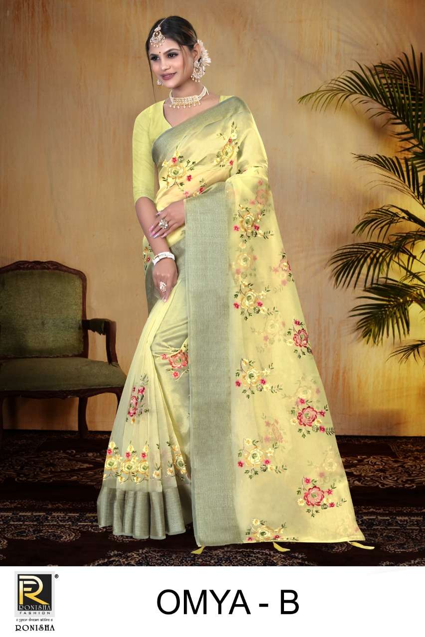 Ronisha Omya Catalog Fancy Thread Worked Designer Sarees Wholesale