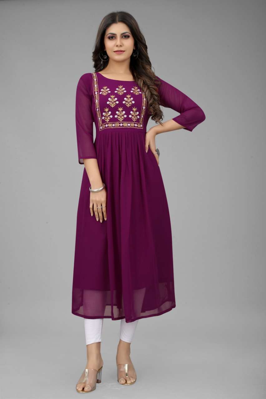 Sabella 4 Colors Catalog Designer Georgette Wear Straight Kurtis Wholesale