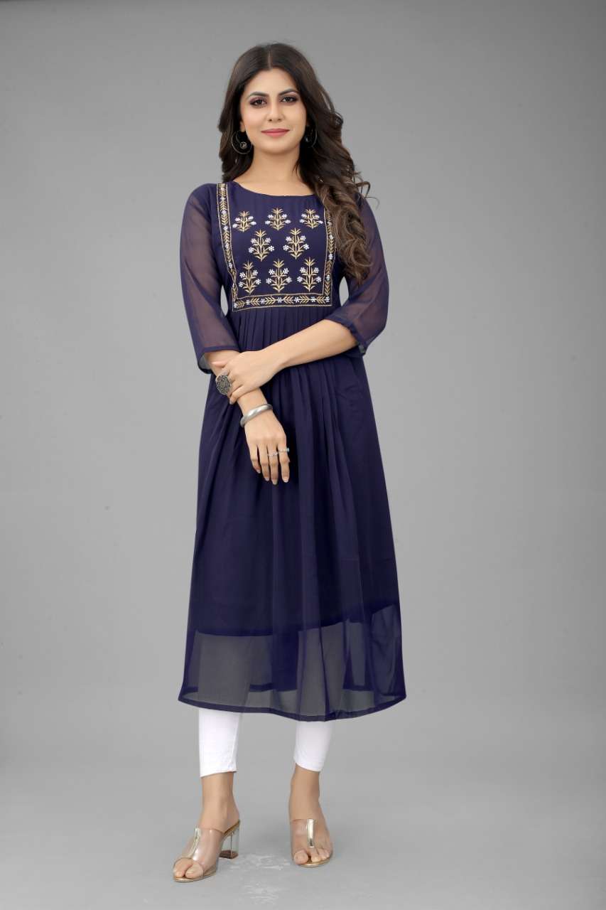 Sabella 4 Colors Catalog Designer Georgette Wear Straight Kurtis Wholesale