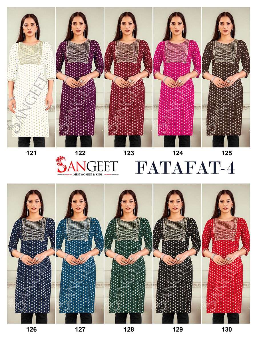 Sangeet Fatafat Vol 4 Catalog Rayon Regular Wear Straight Kurtis Wholesale