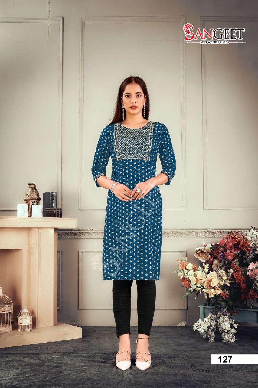 Sangeet Fatafat Vol 4 Catalog Rayon Regular Wear Straight Kurtis Wholesale