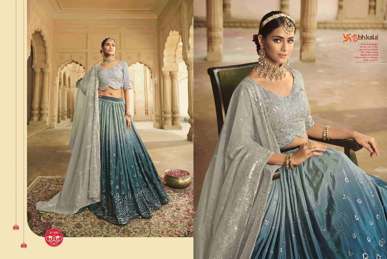 Shubhkala Grey To Teal Blue Multi Color Party Wear Wholesale Bridal Lehenga Choli