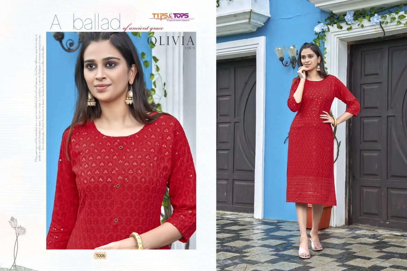 Tips & Tops Olivia Vol 3 Catalog Ethnic Wear Designer Kurtis Wholesale