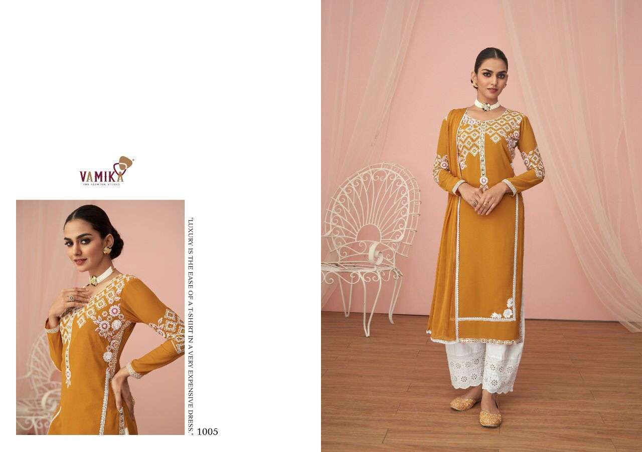 Vamika Noor Catalog Designer Embroidered Ready Made Top Bottom Dupatta Wholesale