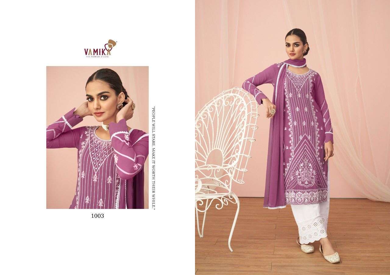 Vamika Noor Catalog Designer Embroidered Ready Made Top Bottom Dupatta Wholesale