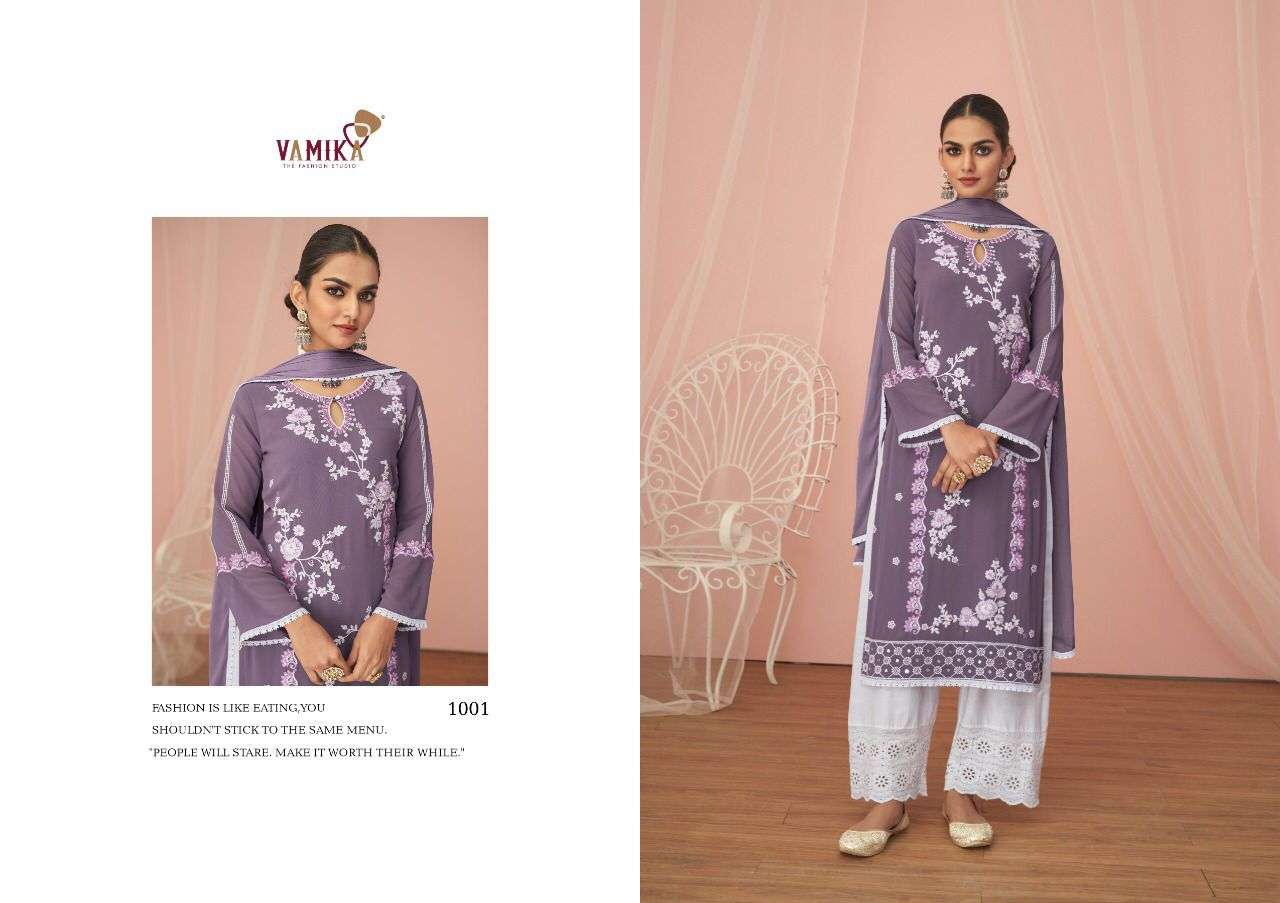 Vamika Noor Catalog Designer Embroidered Ready Made Top Bottom Dupatta Wholesale