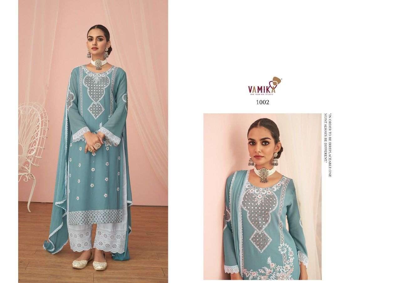 Vamika Noor Catalog Designer Embroidered Ready Made Top Bottom Dupatta Wholesale