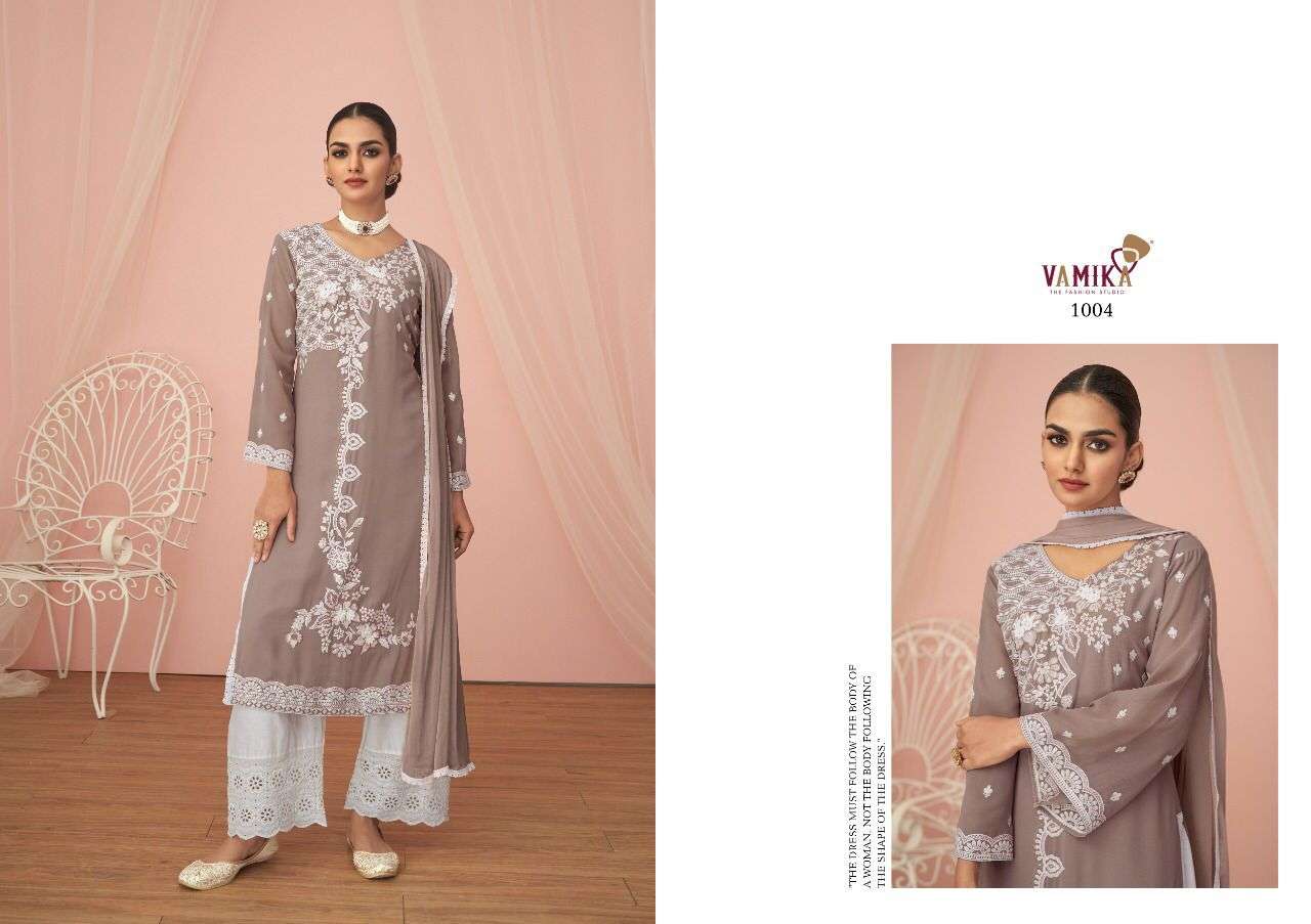 Vamika Noor Catalog Designer Embroidered Ready Made Top Bottom Dupatta Wholesale