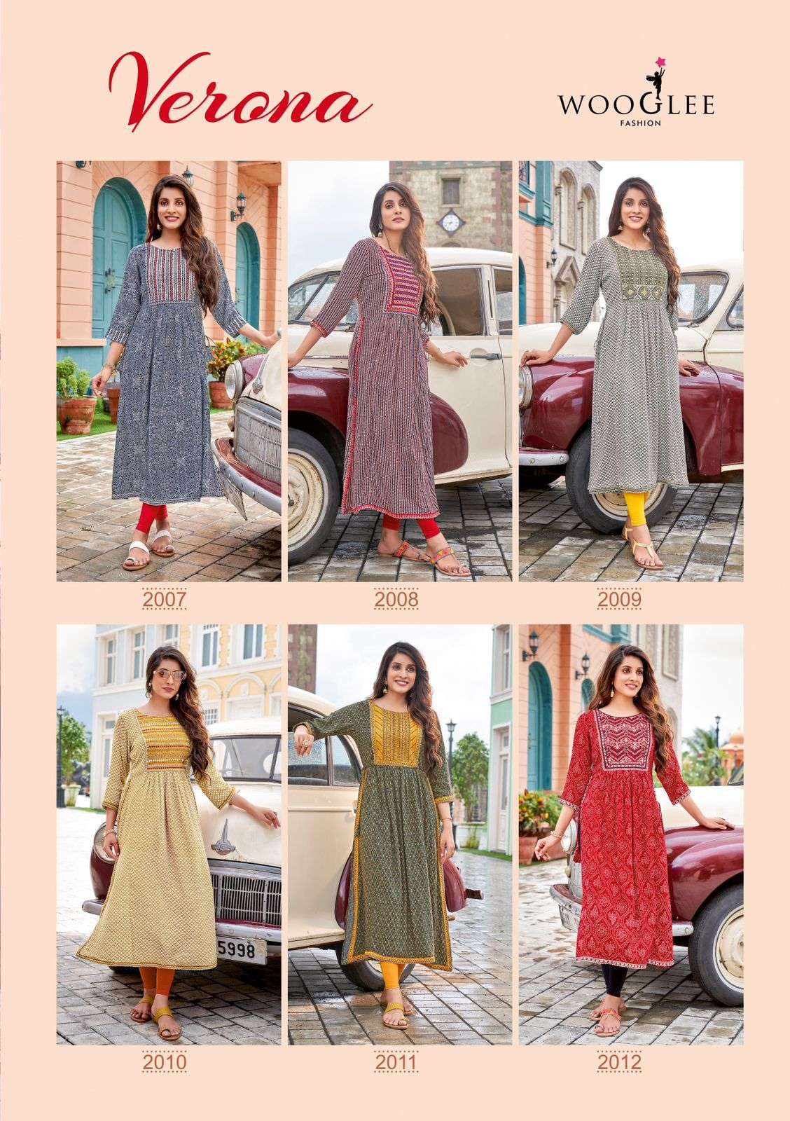 Wooglee Verona Catalog Rayon Designer Wear Kurtis Wholesale
