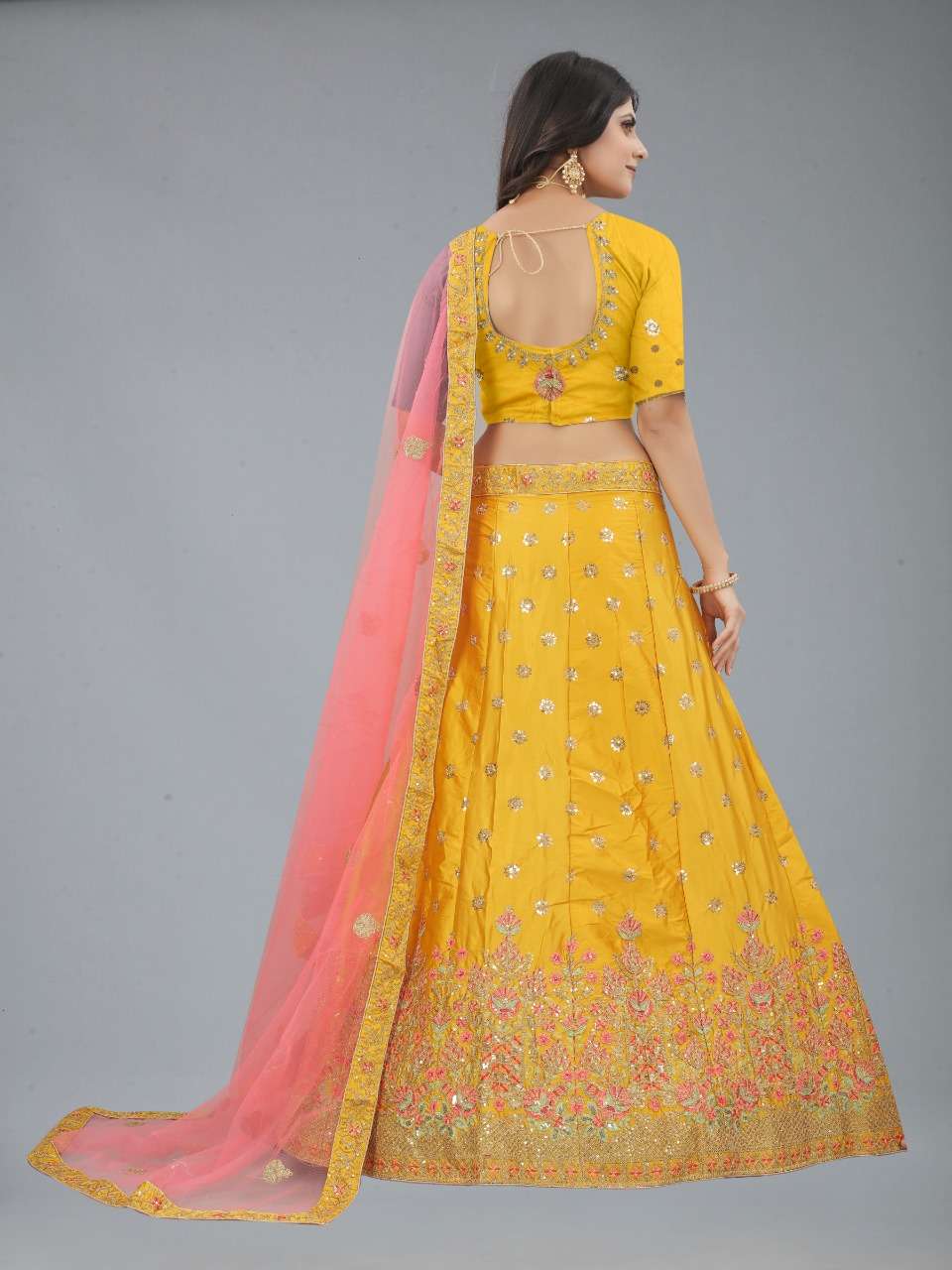 Yellow Baby Pink Multi Color Embroidery Exclusive Wear Lehenga Choli Wholesale