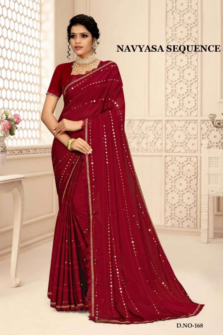 Ynf Navyasa Sequence Catalog Georgette Fabric Sarees Wholesale