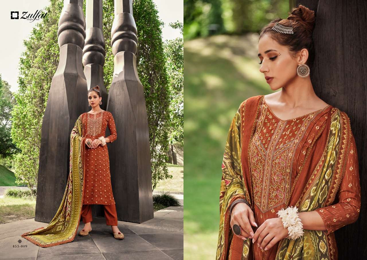 Zulfat Amanda Catalog Designer Pashmina Dress Materials Wholesale