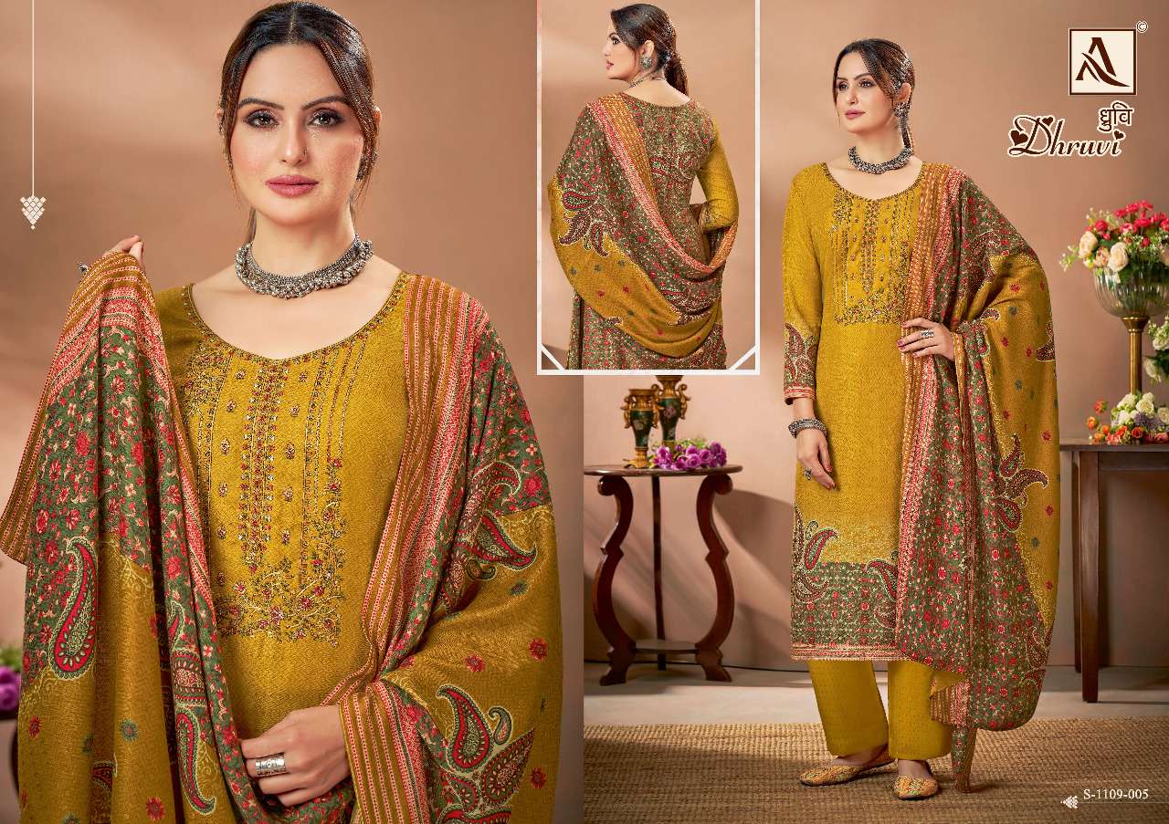 Alok Dhruvi Catalog Embroidery Winter Wear Pashmina Dress Materials Wholesale