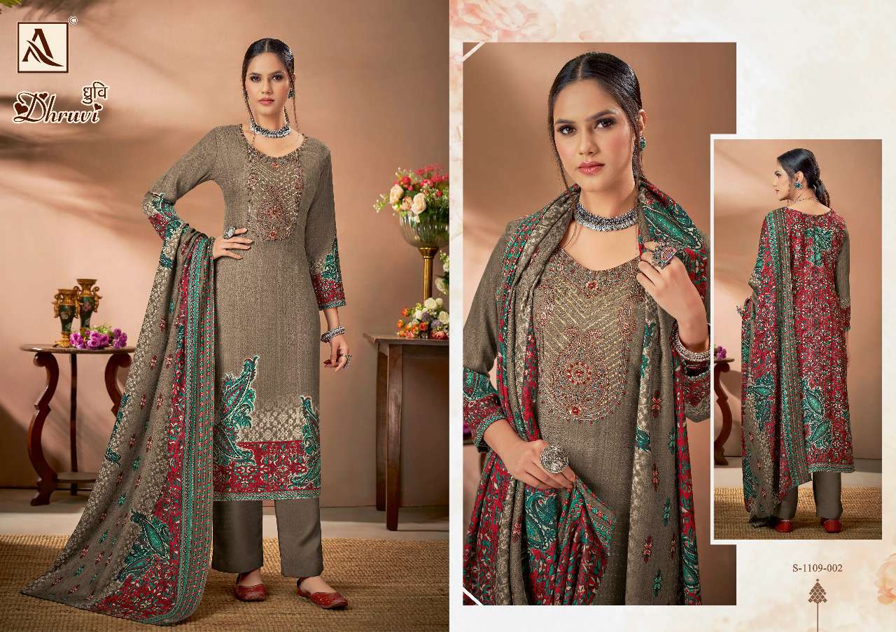 Alok Dhruvi Catalog Embroidery Winter Wear Pashmina Dress Materials Wholesale