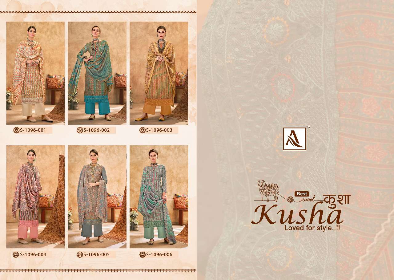 Alok Kusha Catalog Pashmina Digital Print With Embroidery Work Dress Materials Wholesale
