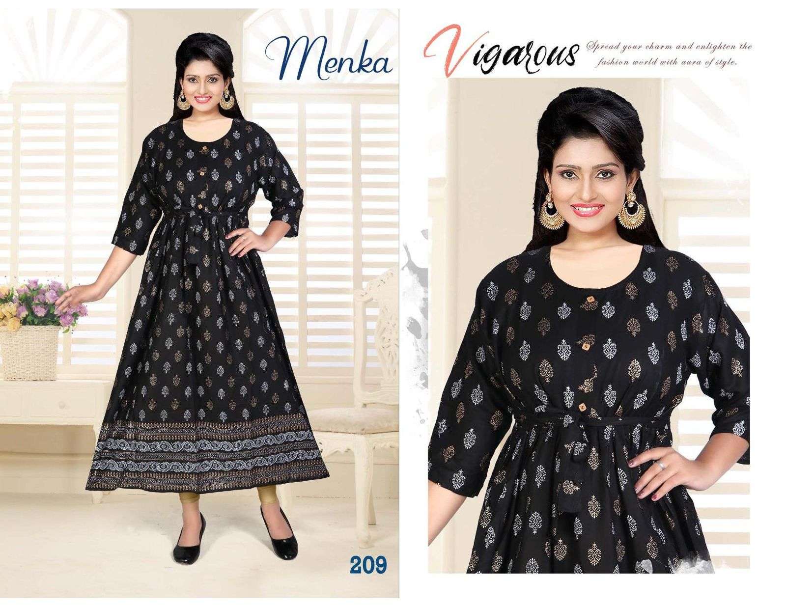 Beauty Menka Vol 2 Catalog Rayon Designer Long Gown Style Kurtis Wholesale