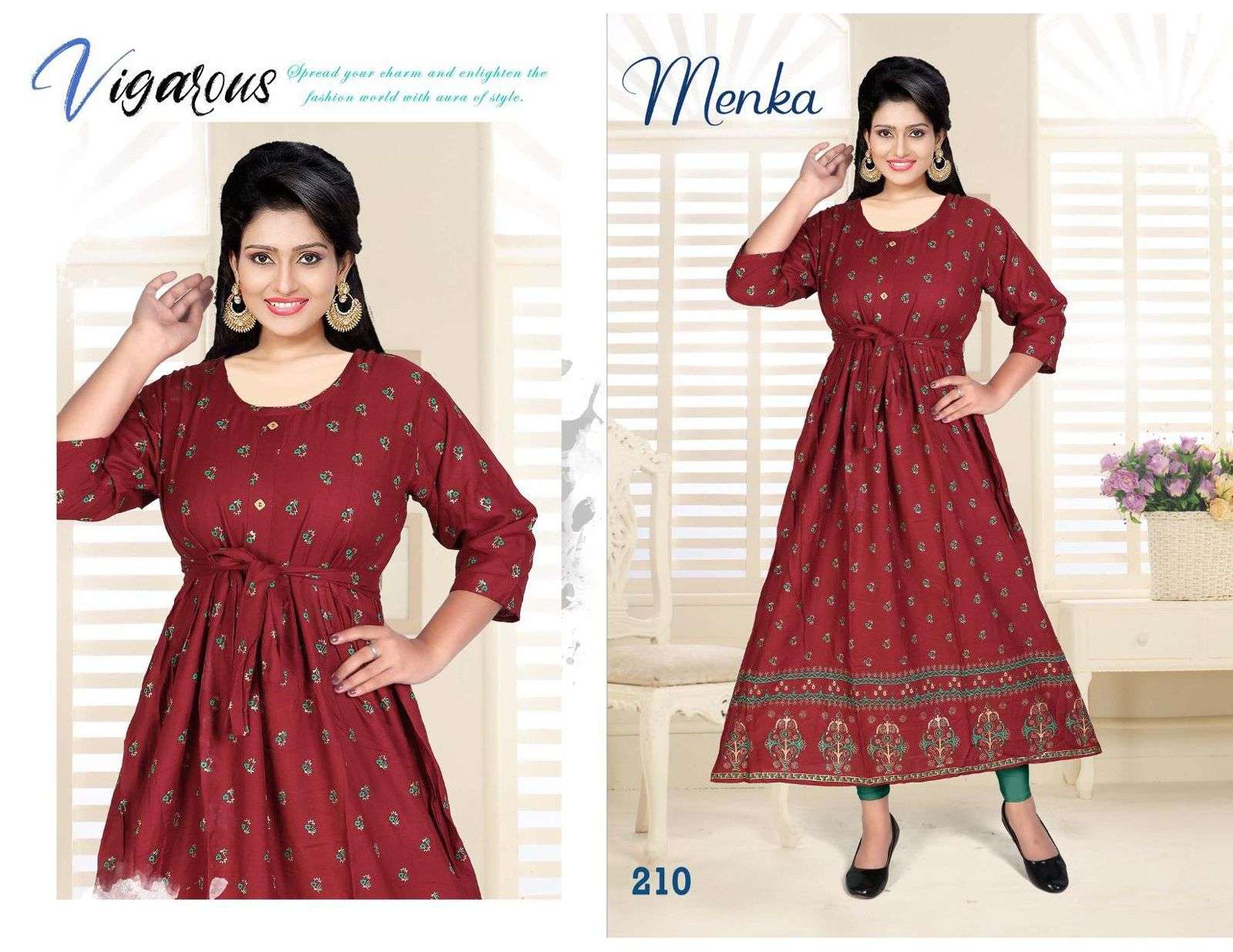 Beauty Menka Vol 2 Catalog Rayon Designer Long Gown Style Kurtis Wholesale