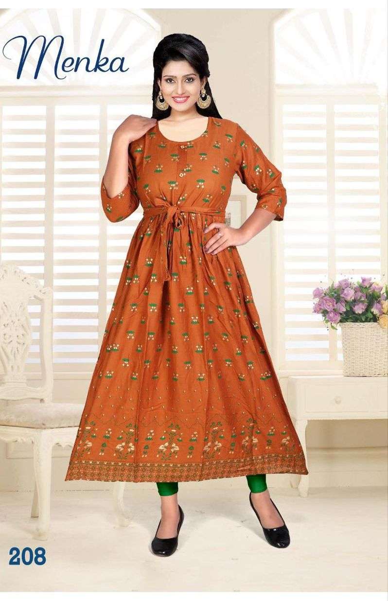 Beauty Menka Vol 2 Catalog Rayon Designer Long Gown Style Kurtis Wholesale