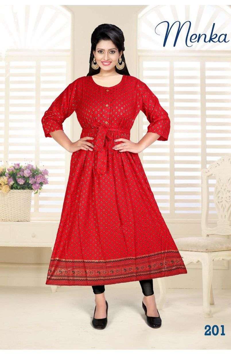 Beauty Menka Vol 2 Catalog Rayon Designer Long Gown Style Kurtis Wholesale