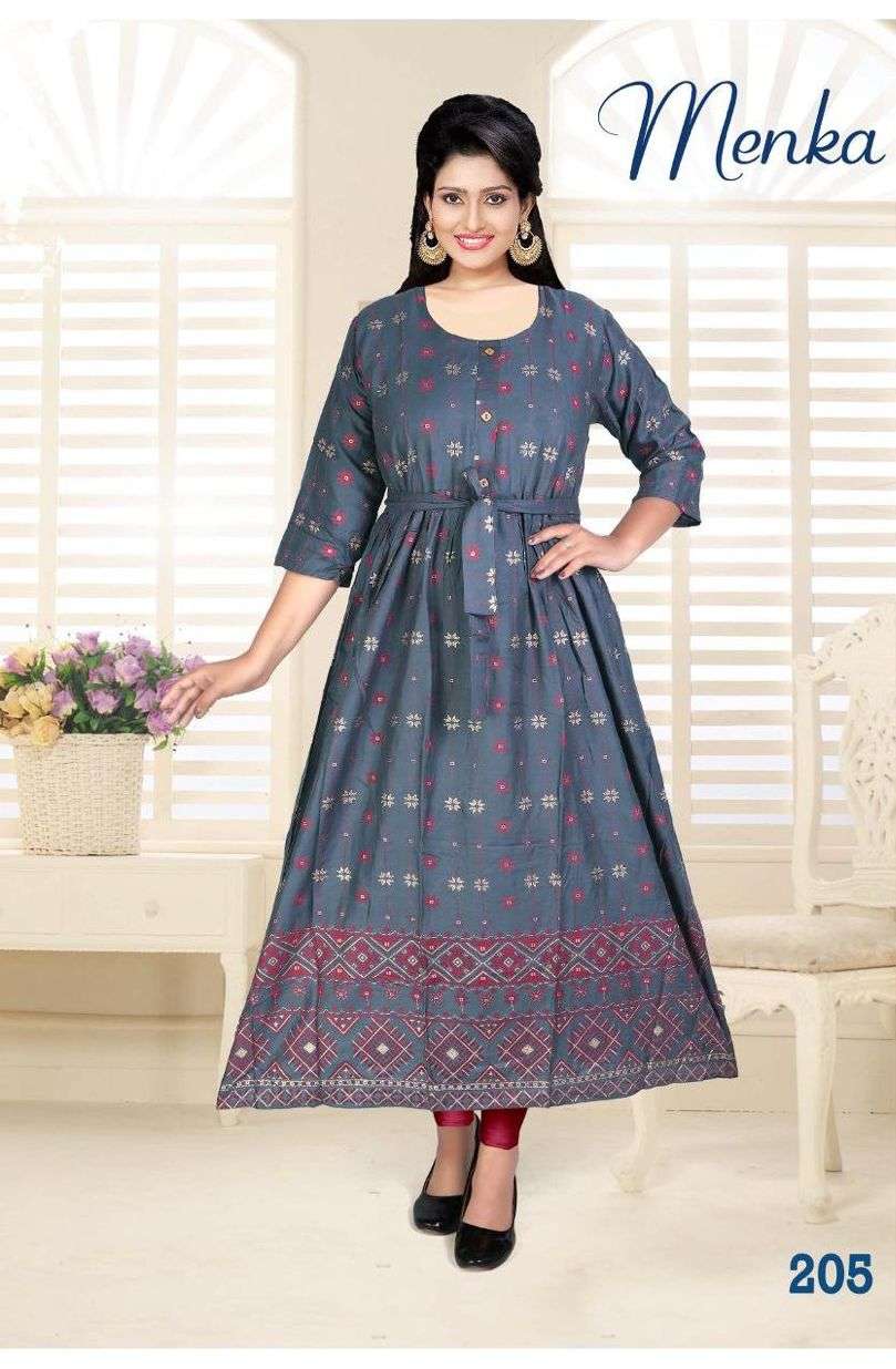 Beauty Menka Vol 2 Catalog Rayon Designer Long Gown Style Kurtis Wholesale