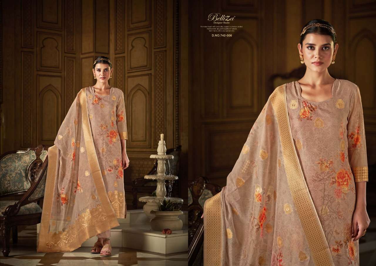 Belliza Amrut Catalog Pure Organza Jaquard Digital Print Embroidery Dress Materials Wholesale