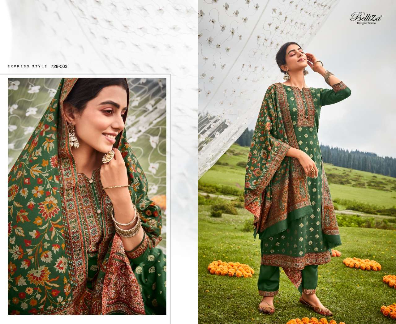 Belliza Izaara Catalog Premium Woolen Pashmina Dress Materials Wholesale
