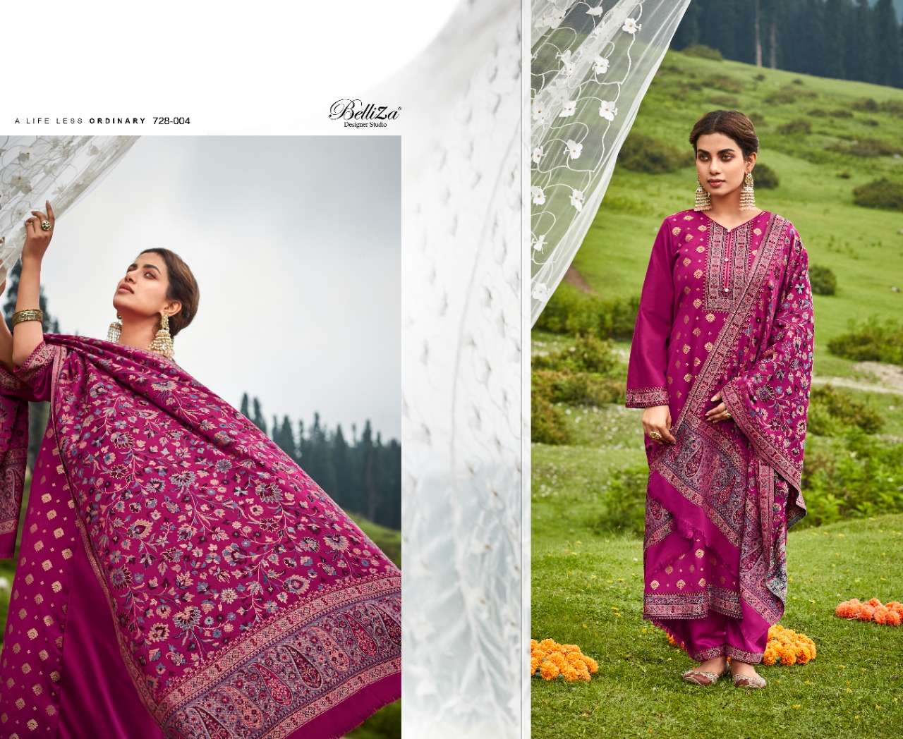Belliza Izaara Catalog Premium Woolen Pashmina Dress Materials Wholesale