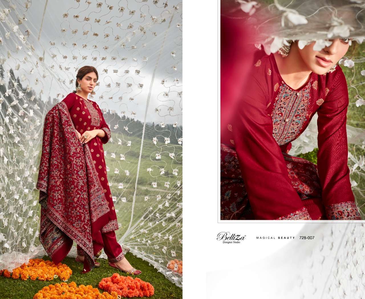 Belliza Izaara Catalog Premium Woolen Pashmina Dress Materials Wholesale