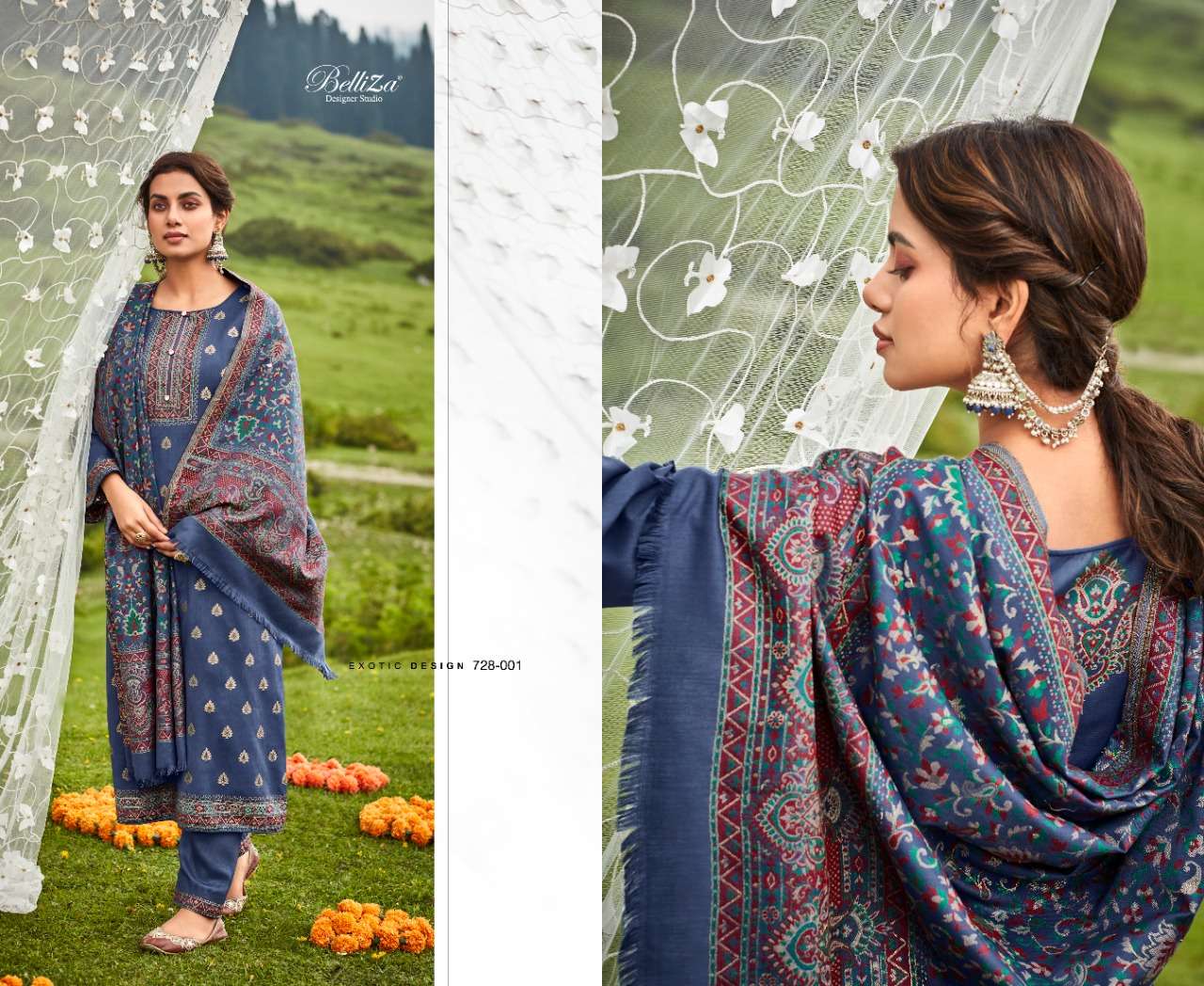 Belliza Izaara Catalog Premium Woolen Pashmina Dress Materials Wholesale