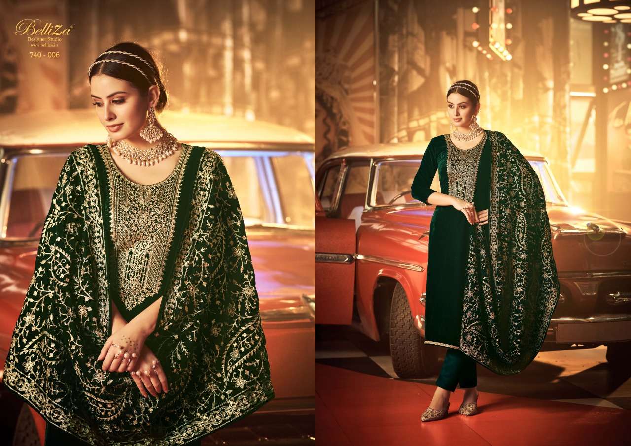Belliza Kohinoor Catalog Embroidery Wear Velvet Dress Materials Wholesale